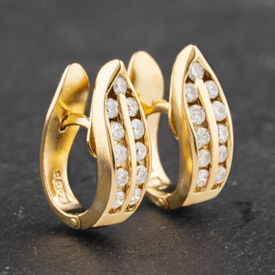 Second Hand 18ct Yellow Gold 15mm Brilliant Cut Diamond Channel Set Double Row Leverback Earrings 41172905