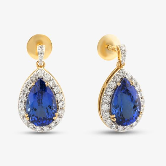 Second Hand 18ct Yellow Gold 12.06ct Tanzanite & 2.80ct Brilliant Cut Diamond Pear Shaped 27mm Dropper Earrings 41172916
