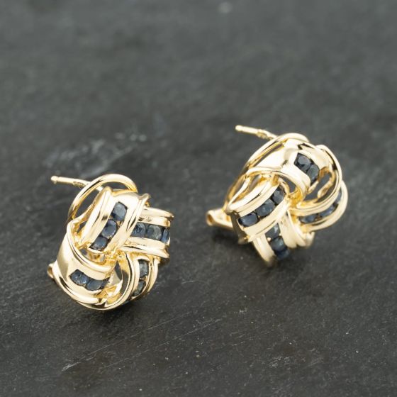 Second Hand 14ct Yellow Gold 12.9mm Sapphire Set Knot Stud Earrings 41172947