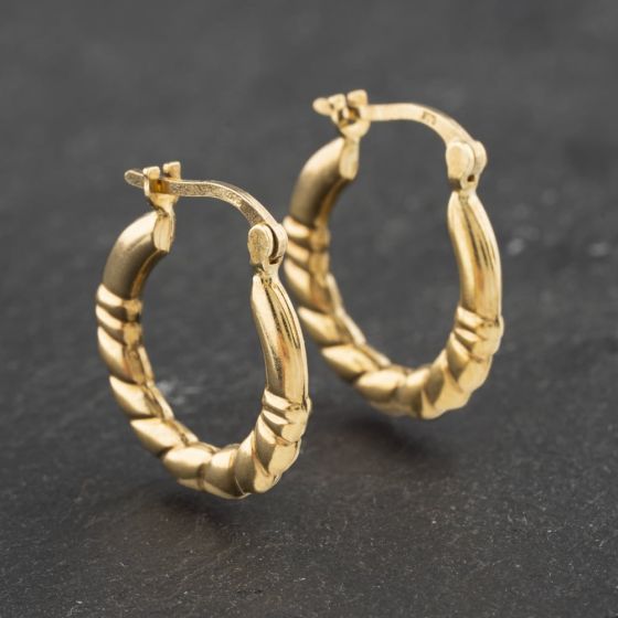 Second Hand Yellow Gold 18mm Ribbed Pattern Creole Earrings 41173019