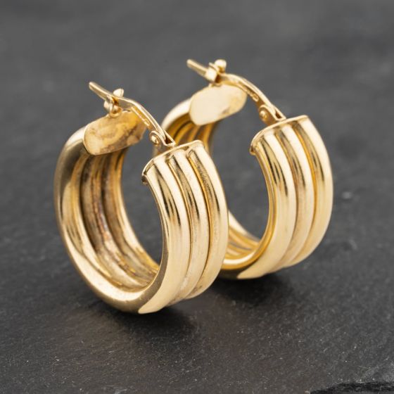 Second Hand 9ct Yellow Gold 22mm Triple Hoop Earrings 41173034