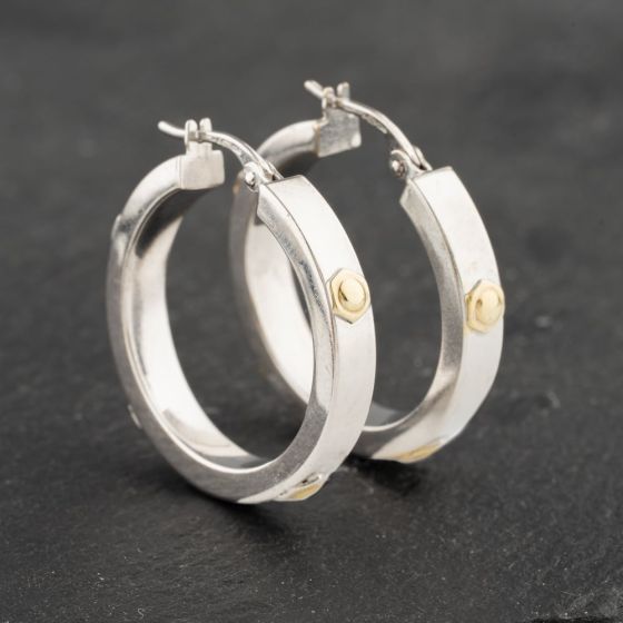 Second Hand 9ct Two Colour Gold 26mm Screw Head Hoop Earrings 41173039