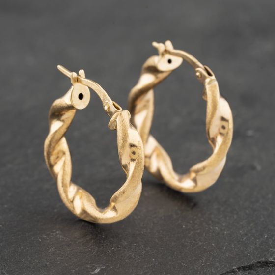 Second Hand Yellow Gold 20mm Frosted And Plain Twist Hoop Earrings 41173077
