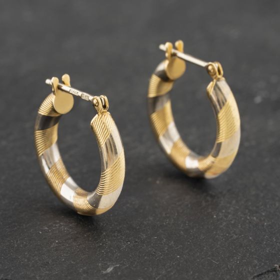 Second Hand Two Colour Gold 18.7mm Twist Pattern Hoop Earrings 41173090