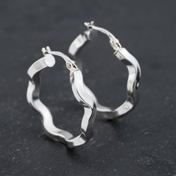 Second Hand 9ct White Gold 27mm Twist Hoop Earrings 41173110