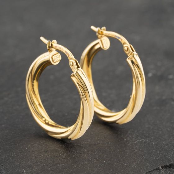 Second Hand 9ct Yellow Gold 21mm Woven Wide Pattern Hoop Earrings 41173117