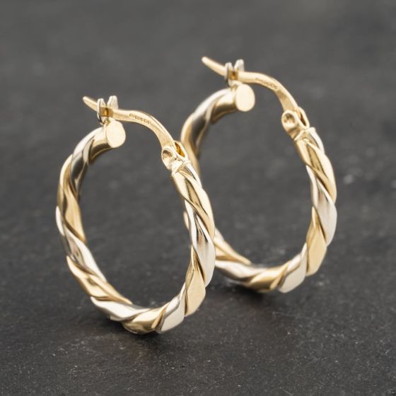 Second Hand 9ct Two Colour Gold 20mm Twist Hoop Earrings 41173120
