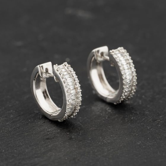 Second Hand 18ct White Gold 15mm 0.78ct Diamond Triple Row Hoop Earrings 41173121