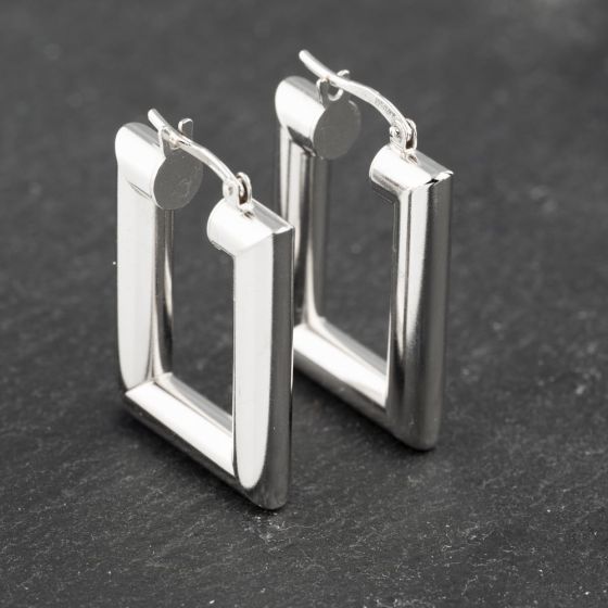 Second Hand 9ct White Gold 22mm Oblong Hoop Earrings 41173141