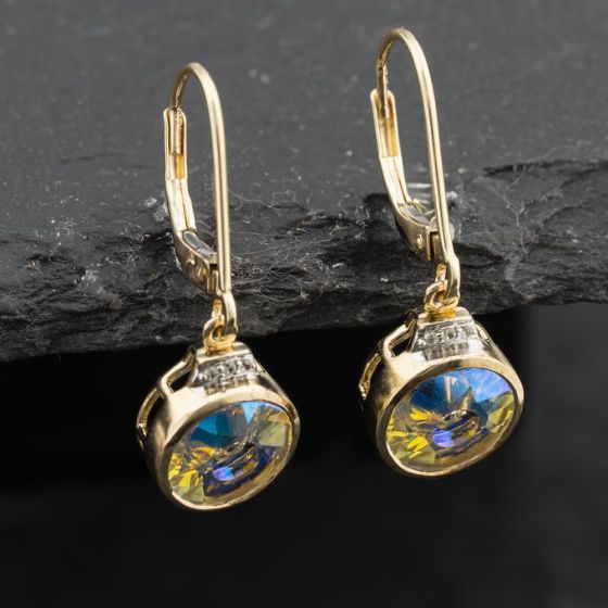 Second Hand 9ct Yellow Gold Mystic Topaz & White Topaz Circular 28mm Dropper Earrings 41173155