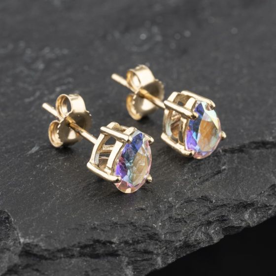 Second Hand 9ct Yellow Gold 7mm Mystic Topaz Pear Shape Stud Earrings 41173159