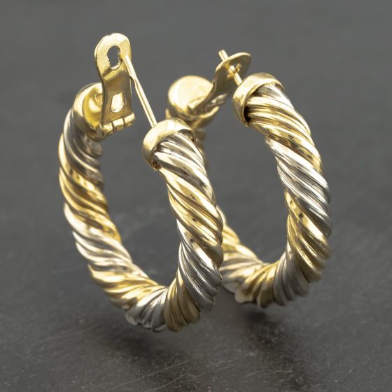 Second Hand 9ct Two Colour Gold 28mm Twist Hoop Earrings 41173165