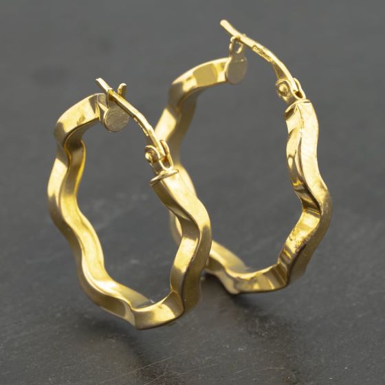 Second Hand 9ct Yellow Gold 23mm Twist Hoop Earrings 41173167