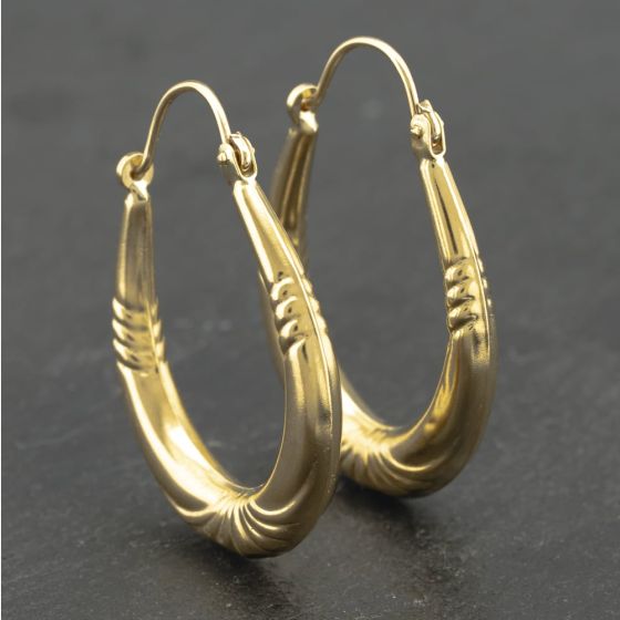 Second Hand Yellow Gold 27mm Oval Patterned Creole Earrings 41173170