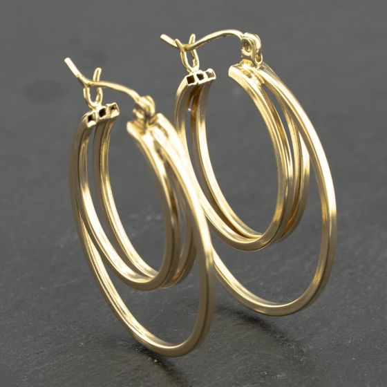 Second Hand 9ct Yellow Gold 27.5mm Triple Hoop Earrings 41173173