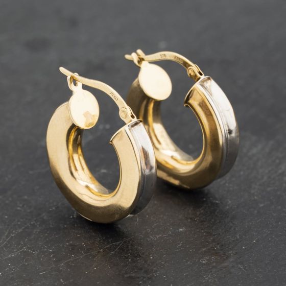 Second Hand 9ct Two Colour Gold 21.5mm Chunky Hoop Earrings 41173183