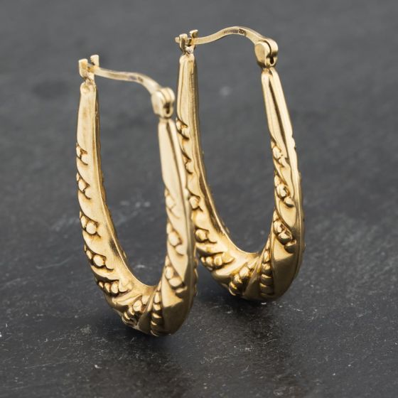 Second Hand Yellow Gold 30mm Oval Patterned Creole Earrings 41173186