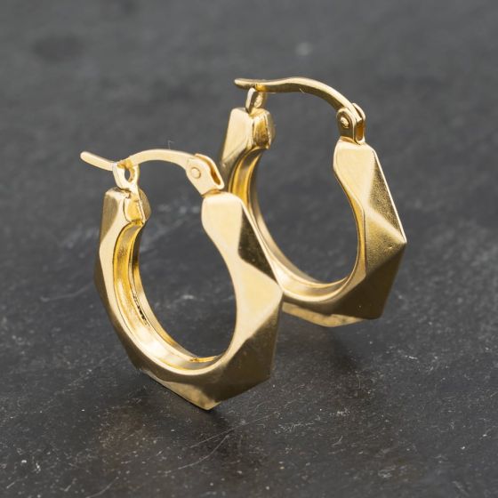 Second Hand Yellow Gold 20mm Facet Pattern Creole Earrings 41173200