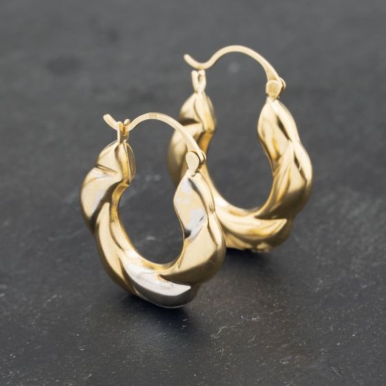 Second Hand Yellow Gold 23mm Embossed Creole Earrings 41173209