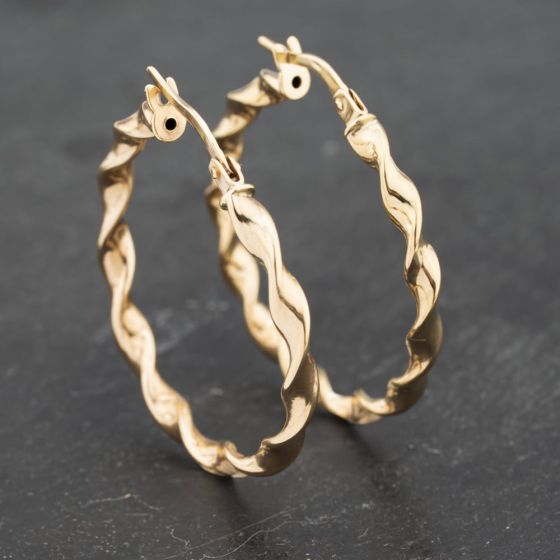 Second Hand Yellow Gold 30mm Twist Hoop Earrings 41173216