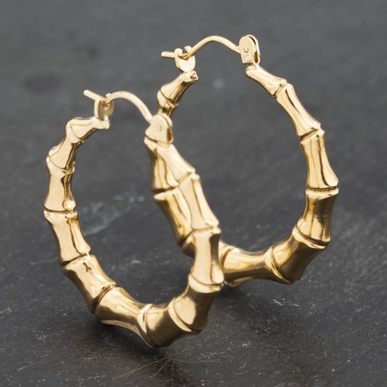Second Hand Yellow Gold 26.5mm Bamboo Hoop Earrings 41173227