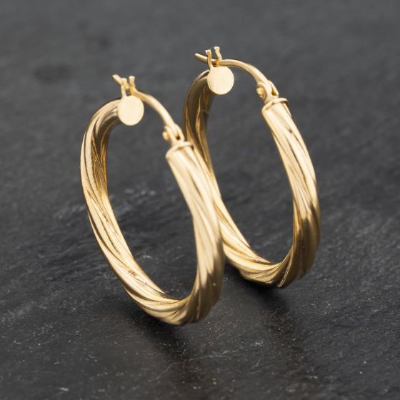 Second Hand Yellow Gold 26mm Twist Hoop Earrings 41173234