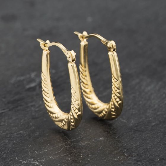 Second Hand Yellow Gold 21.6mm Patterned Creole Earrings 41173255