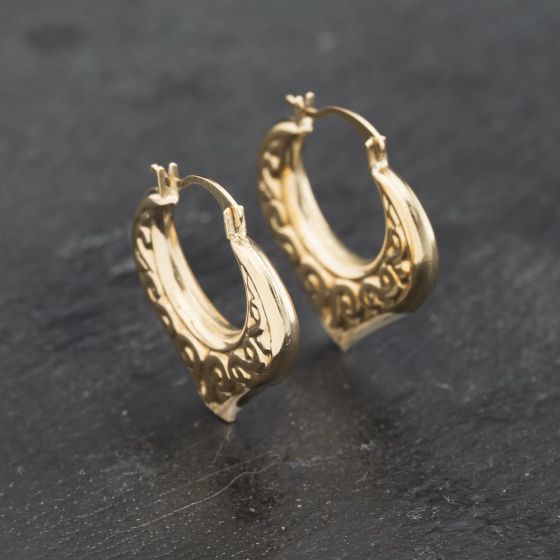 Second Hand Yellow Gold 18mm Celtic Heart Shape Creole Earrings 41173270