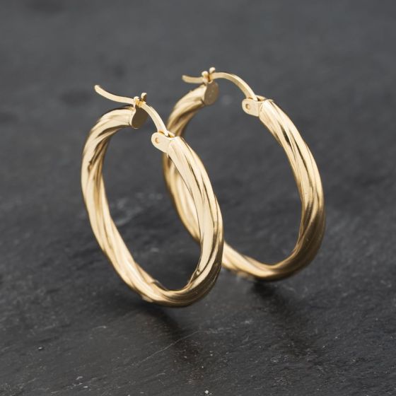 Second Hand Yellow Gold 28mm Twist Hoop Earrings 41173289