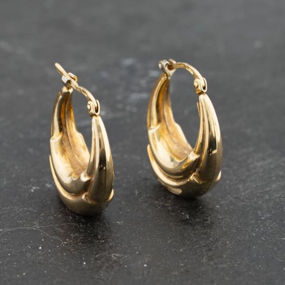 Second Hand 9ct Yellow Gold 64mm Embossed Creole Earrings 41173335