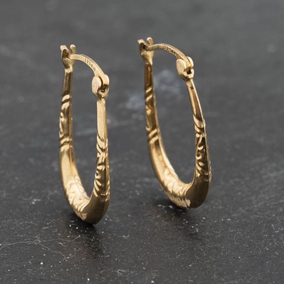 Second Hand Yellow Gold 23.5mm Oval Patterned Creole Earrings 41173338