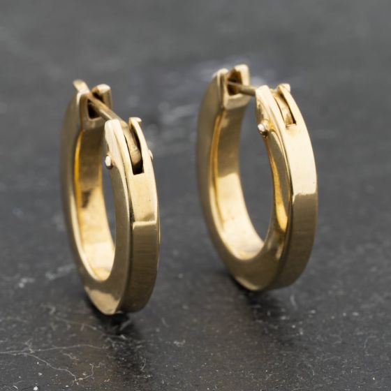 Second Hand 9ct Yellow Gold 16.4mm Plain Oval Hoop Earrings 41173339