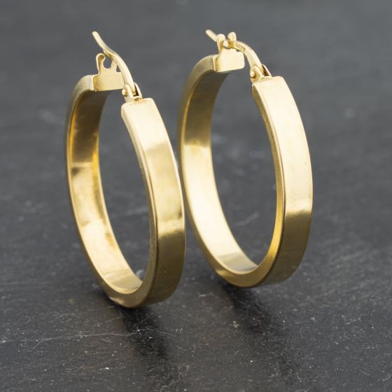 Second Hand 9ct Yellow Gold 30mm Plain Hoop Earrings 41173377