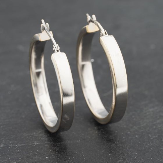 Second Hand 9ct White Gold 27mm Plain Hoop Earrings 41173378