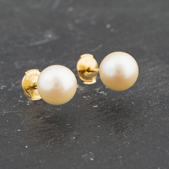 Second Hand Yellow Gold 8.5mm Cultured Pearl Stud Earrings 41173386