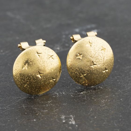 Second Hand 9ct Yellow Gold Patterned Disc Clip On Earrings 41173392