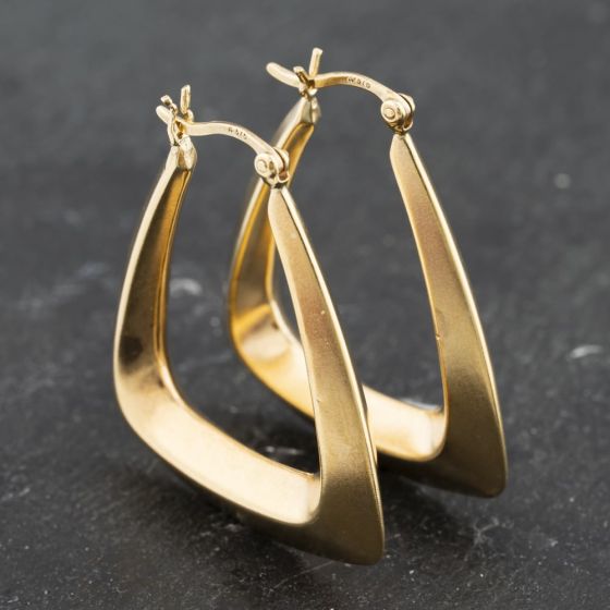 Second Hand 9ct Yellow Gold 35mm Large Oblong Creole Earrings 41173398