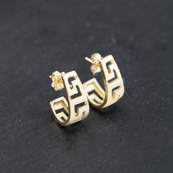 Second Hand 9ct Yellow Gold 17mm Greek Key Style Stud Earrings 41173401