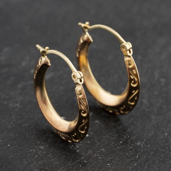 Second Hand Yellow Gold 19mm Swirls Pattern Hoop Earrings 41173421