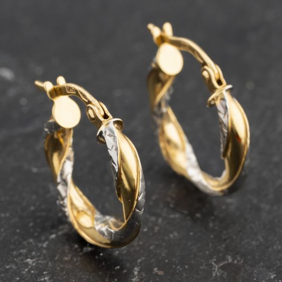 Second Hand Two Colour Gold 16mm Twist Hoop Earrings 41173437
