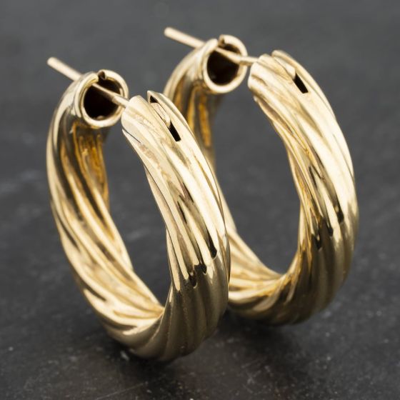 Second Hand 9ct Yellow Gold 28mm Twist Hoop Earrings 41173452