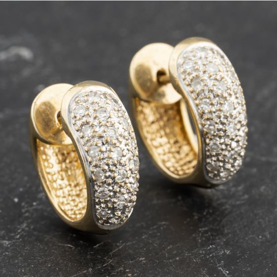 Second Hand 9ct Yellow Gold 14mm Diamond Pave Set Leverback Earrings 41173454
