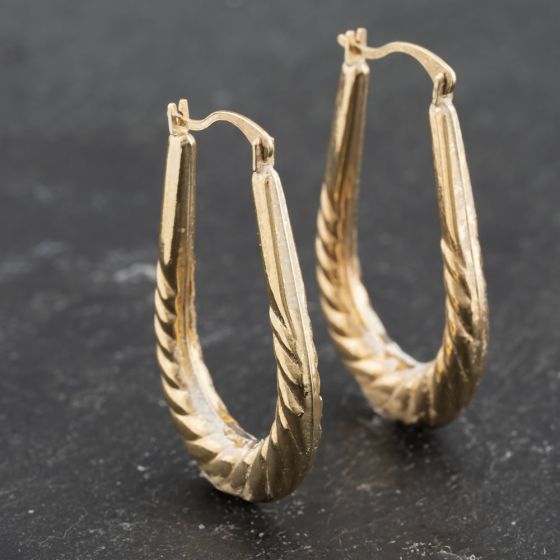 Second Hand Yellow Gold 27mm Oval Patterned Creole Earrings 41173462