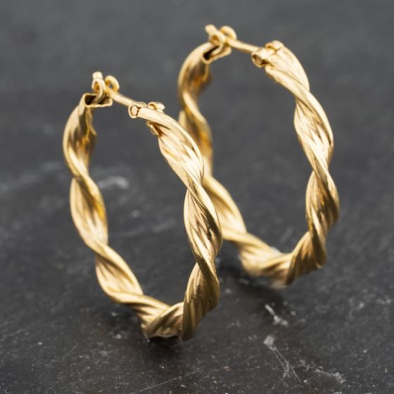 Second Hand 9ct Yellow Gold 21.5mm Twist Hoop Earrings 41173466