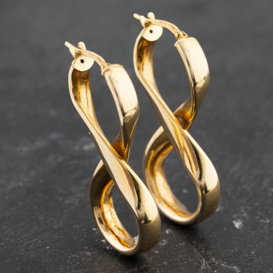 Second Hand 9ct Yellow Gold 33.5mm Figure Of Eight Dropper Earrings 41173468