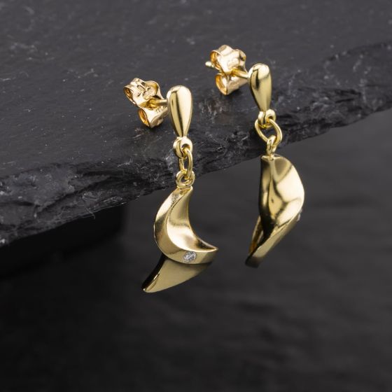 Second Hand 9ct Yellow Gold 28mm 0.03ct Brilliant Cut Diamond Twist Dropper Earrings 41173483