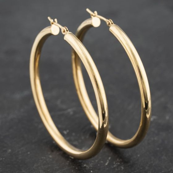 Second Hand 9ct Yellow Gold 40mm Large Plain Hoop Earrings 41173500
