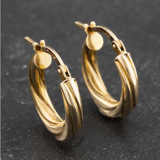 Second Hand 9ct Yellow Gold 16.3mm Twist Hoop Earrings 41173503