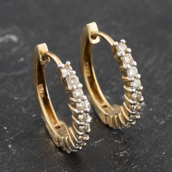Second Hand 9ct Yellow Gold 17mm Diamond Leverback Earrings 41173511