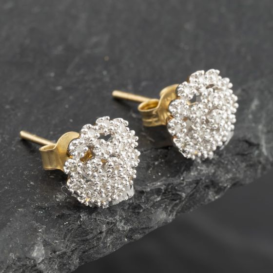 Second Hand Yellow Gold 17mm Diamond Cluster Stud Earrings 41173519